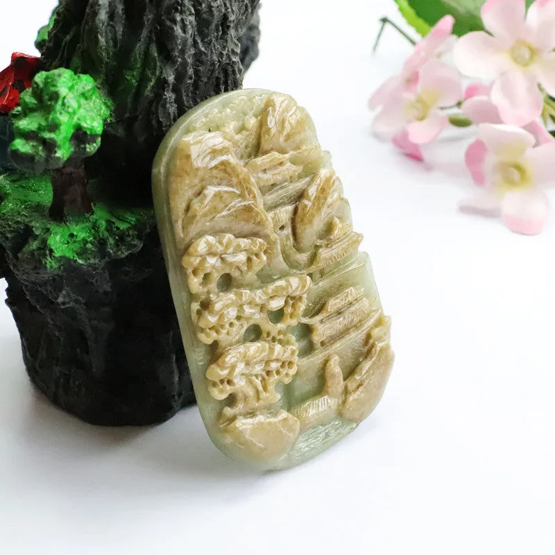 Myanmar Jade Landscape Sculptured Pendant Offering Fortune's Favor