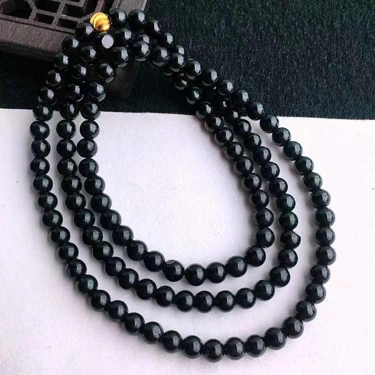 Natural A Grade Jade Necklace Blackish Green 108 Buddha Beads Jade