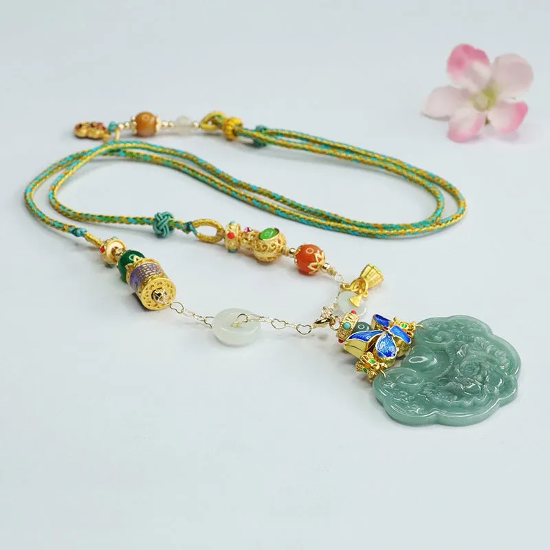 Natural Blue Green Jade Pendant Jade Ruyi Lock Pendant Colourful Necklace