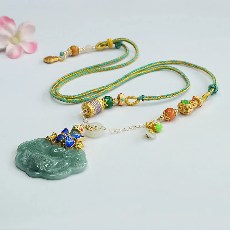 Natural Blue Green Jade Pendant Jade Ruyi Lock Pendant Colourful Necklace