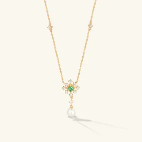 Natural Emerald & Pearl & Moissanite Rose Gold Necklace