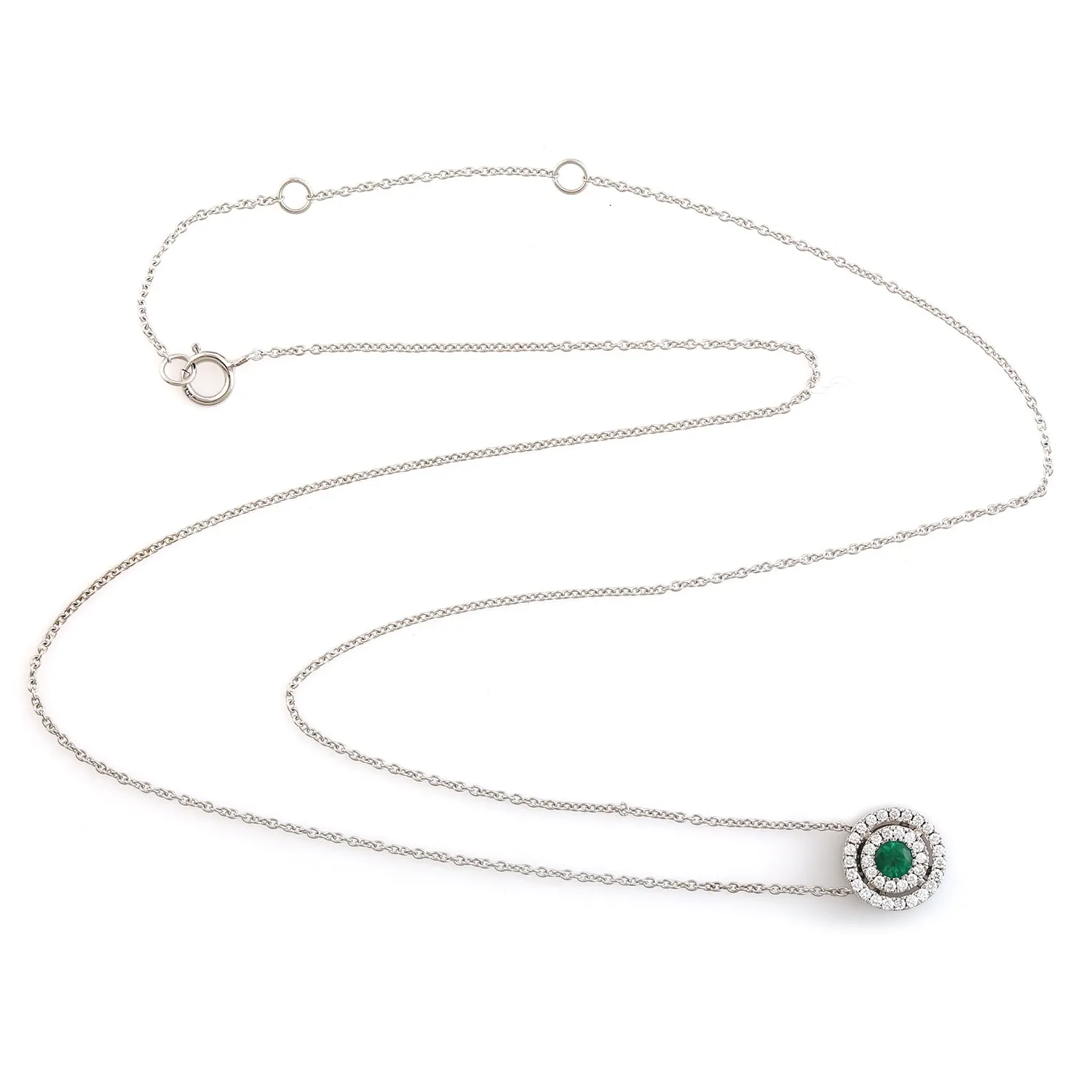 Natural Emerald Diamond Accent Round Charm Pendant Chain Necklace Jewelry In 18k White Gold