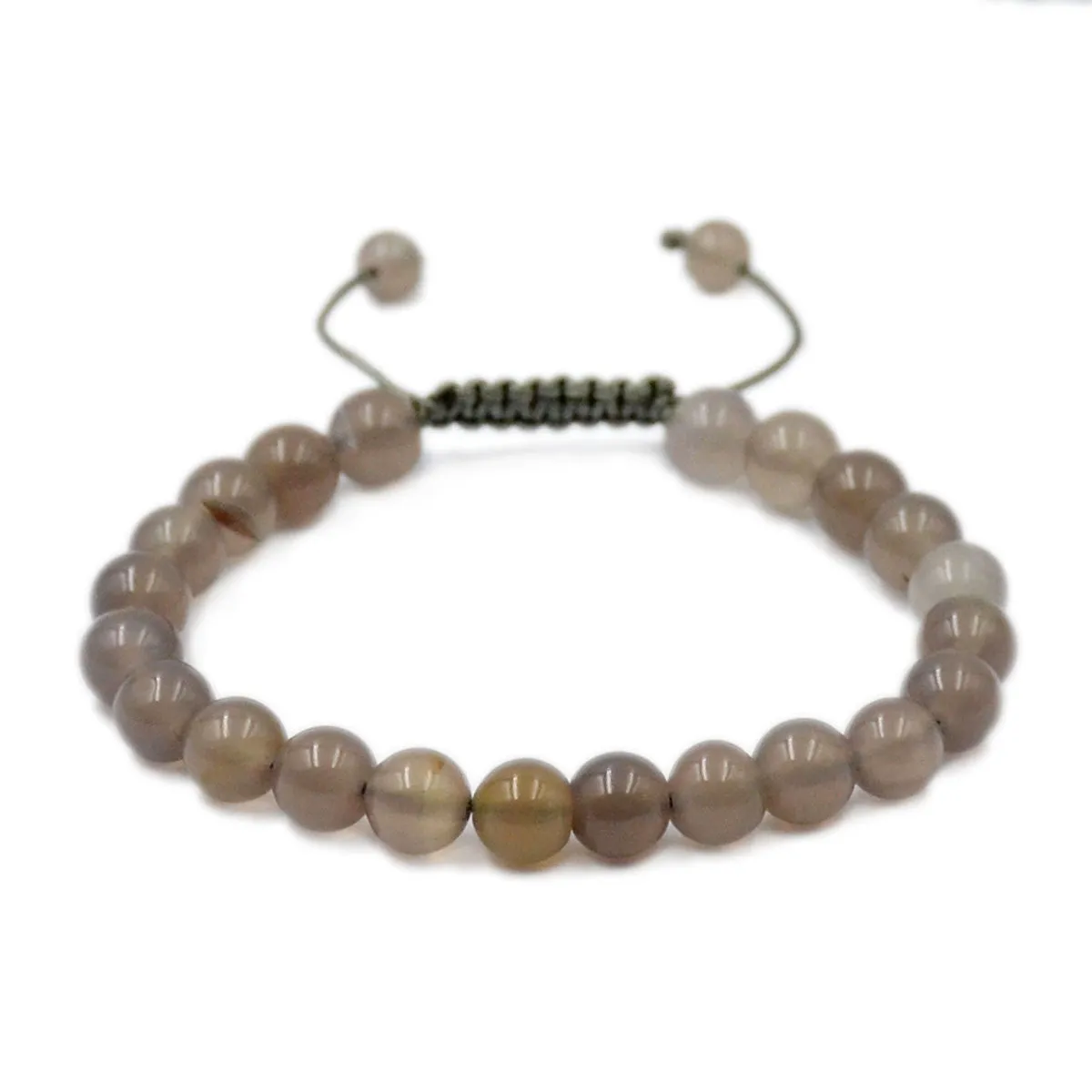 Natural Gray Agate 8mm Gemstone Healing Power Crystal Adjustable Macrame Bracelet