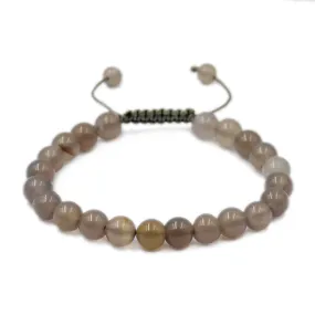 Natural Gray Agate 8mm Gemstone Healing Power Crystal Adjustable Macrame Bracelet