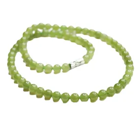 Natural Hotan Jade Light Green Jade Necklace Round Beads String Jade Jewelry