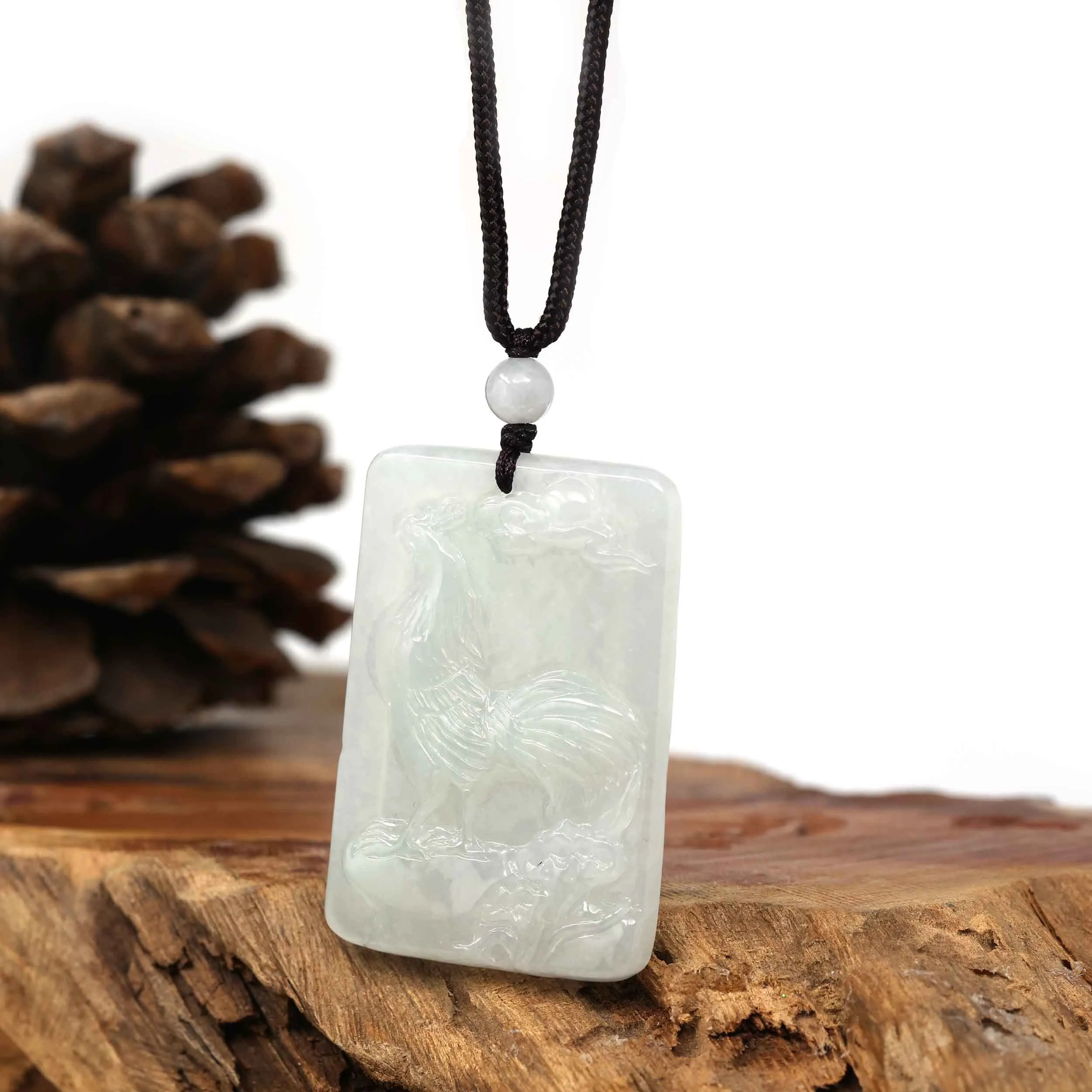 Natural Ice Jadeite Jade "Rooster" Pendant Necklace For Men, Collectibles.