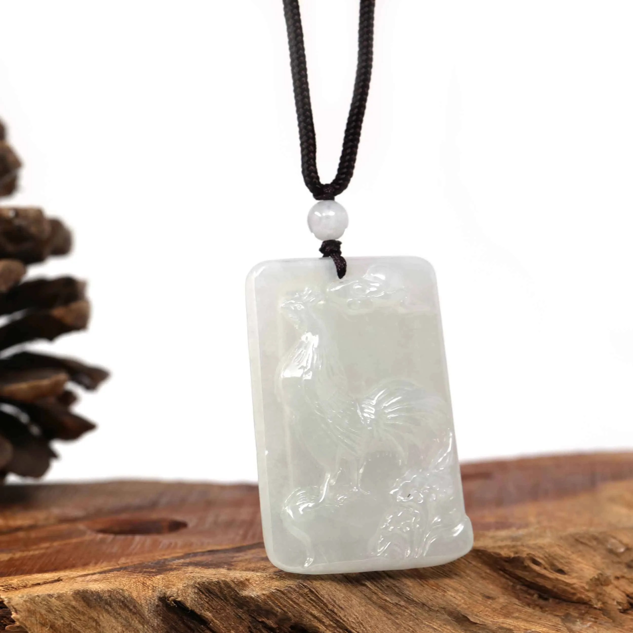 Natural Ice Jadeite Jade "Rooster" Pendant Necklace For Men, Collectibles.