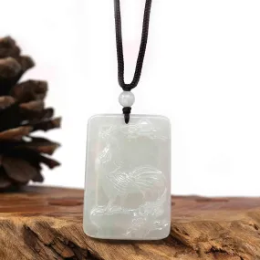 Natural Ice Jadeite Jade "Rooster" Pendant Necklace For Men, Collectibles.