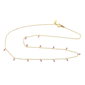 Natural Pink Sapphire Gemstone 18k Yellow Gold Dot Bead Chain Necklace Jewelry