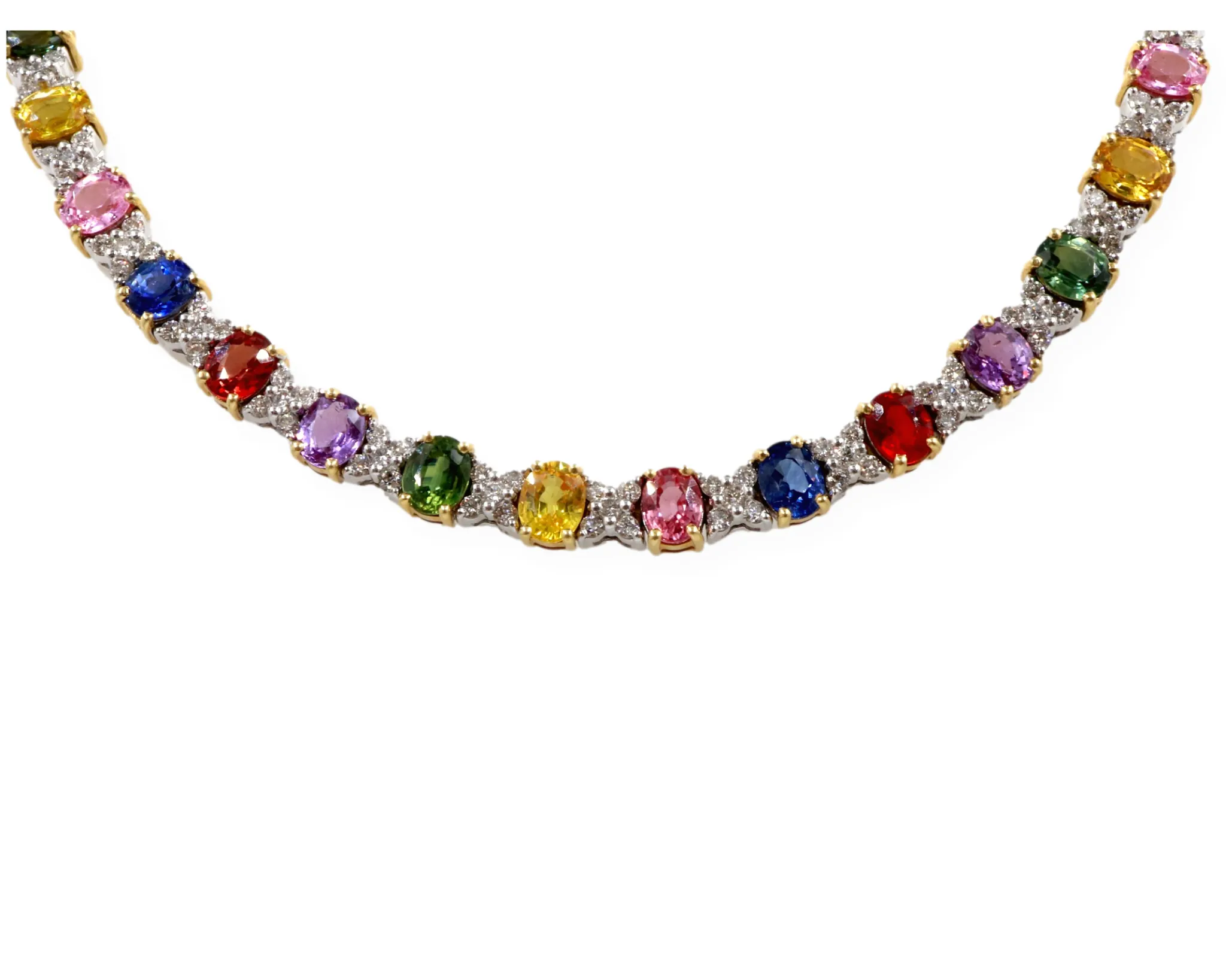 Natural Rainbow Sapphire Oval Cut And Diamond 18k Yellow Gold Necklace