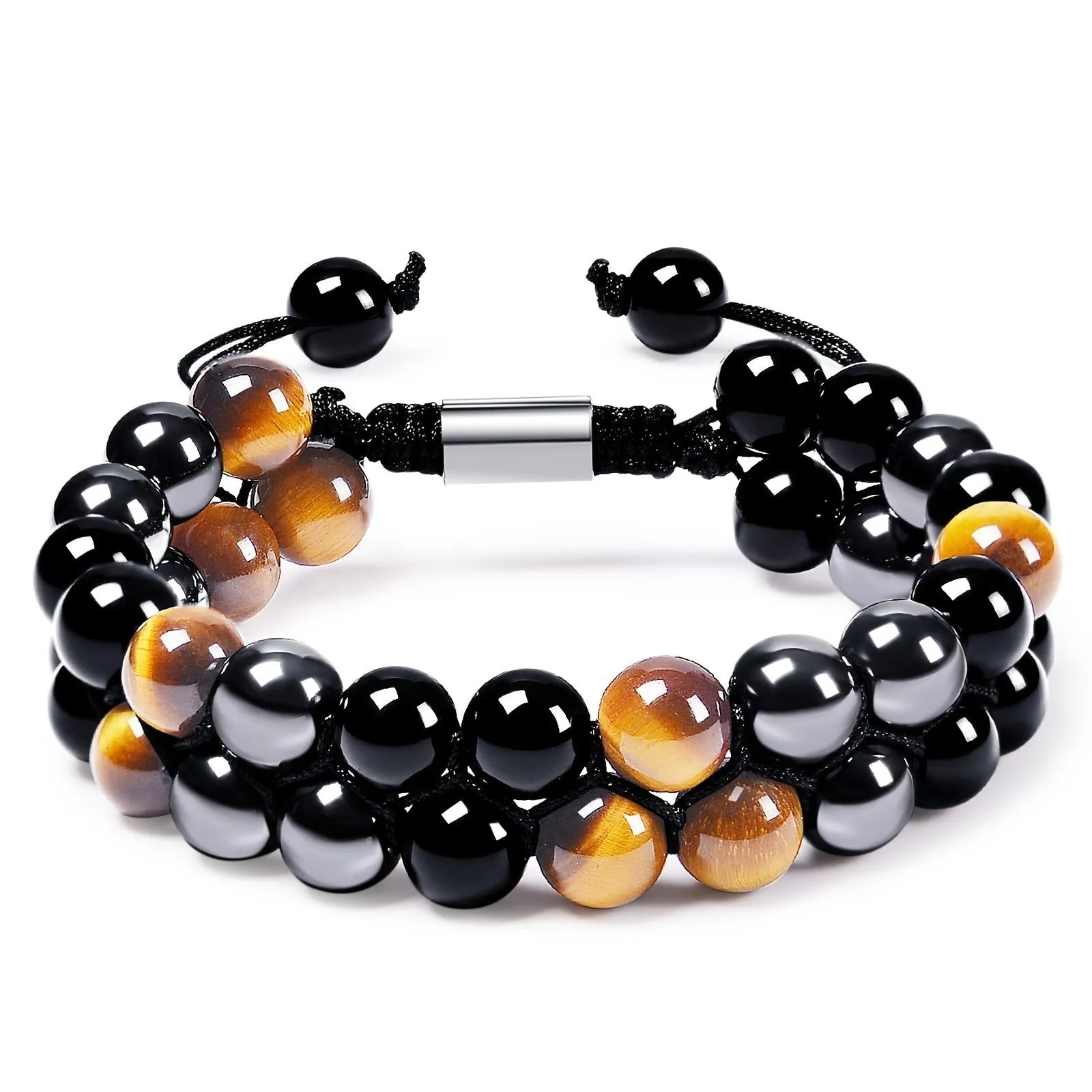 Natural Tiger Eye Agate Bracelet Men's Woven Adjustable Black Magnet Yoga Beaded Bracelet kode