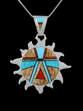 Navajo Inlay Turquoise and Jasper Sun Pendant