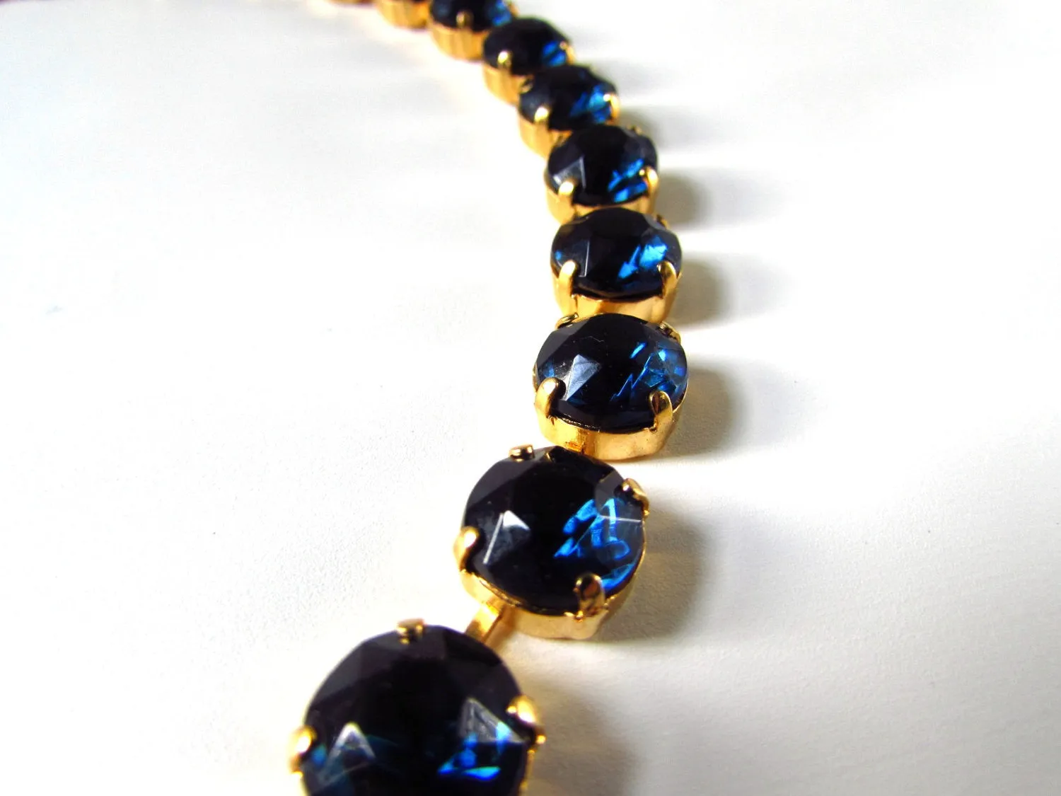 Navy Blue Crystal Riviere Necklace - Montana Sapphire - Small Round