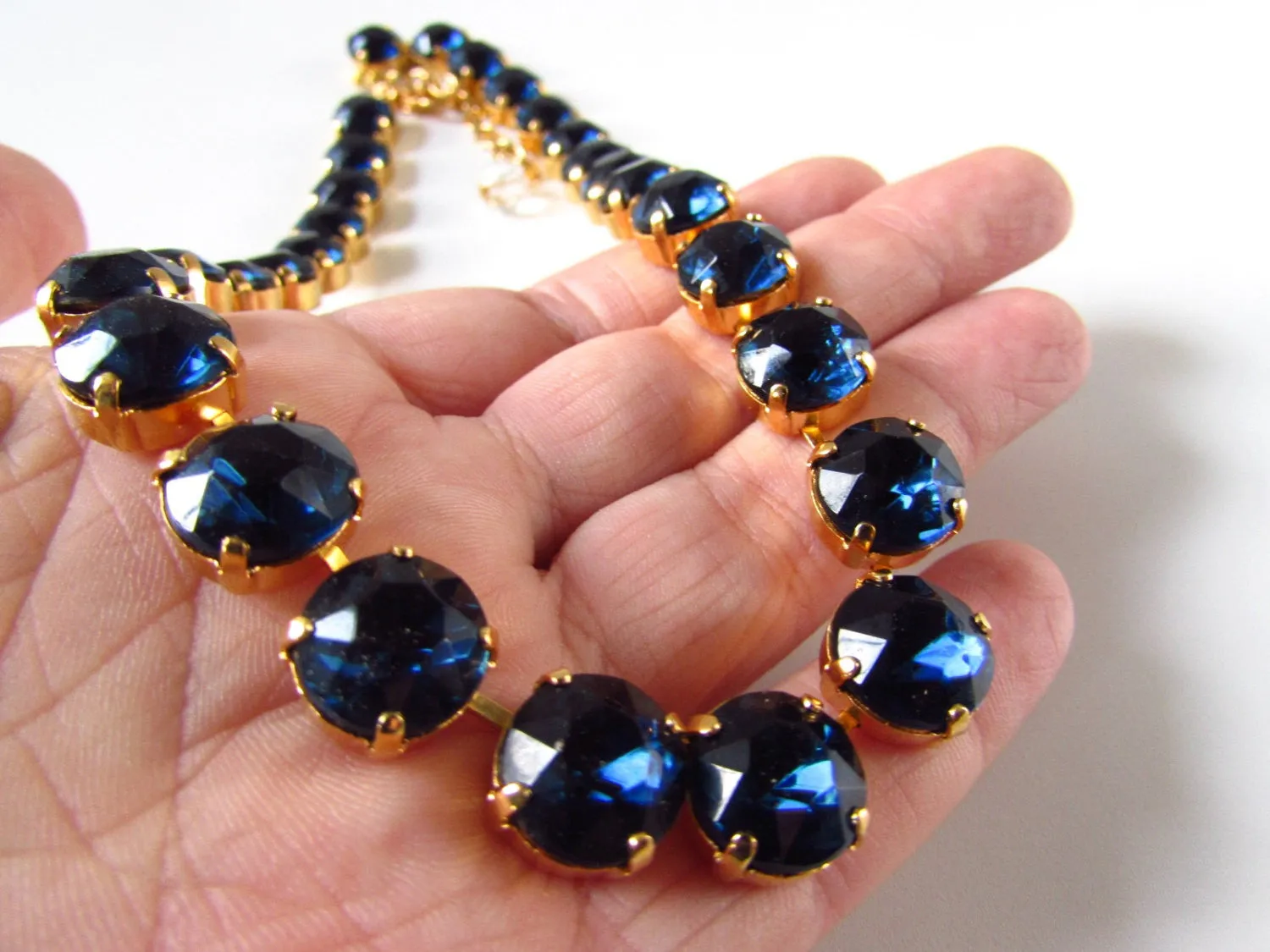 Navy Blue Crystal Riviere Necklace - Montana Sapphire - Small Round