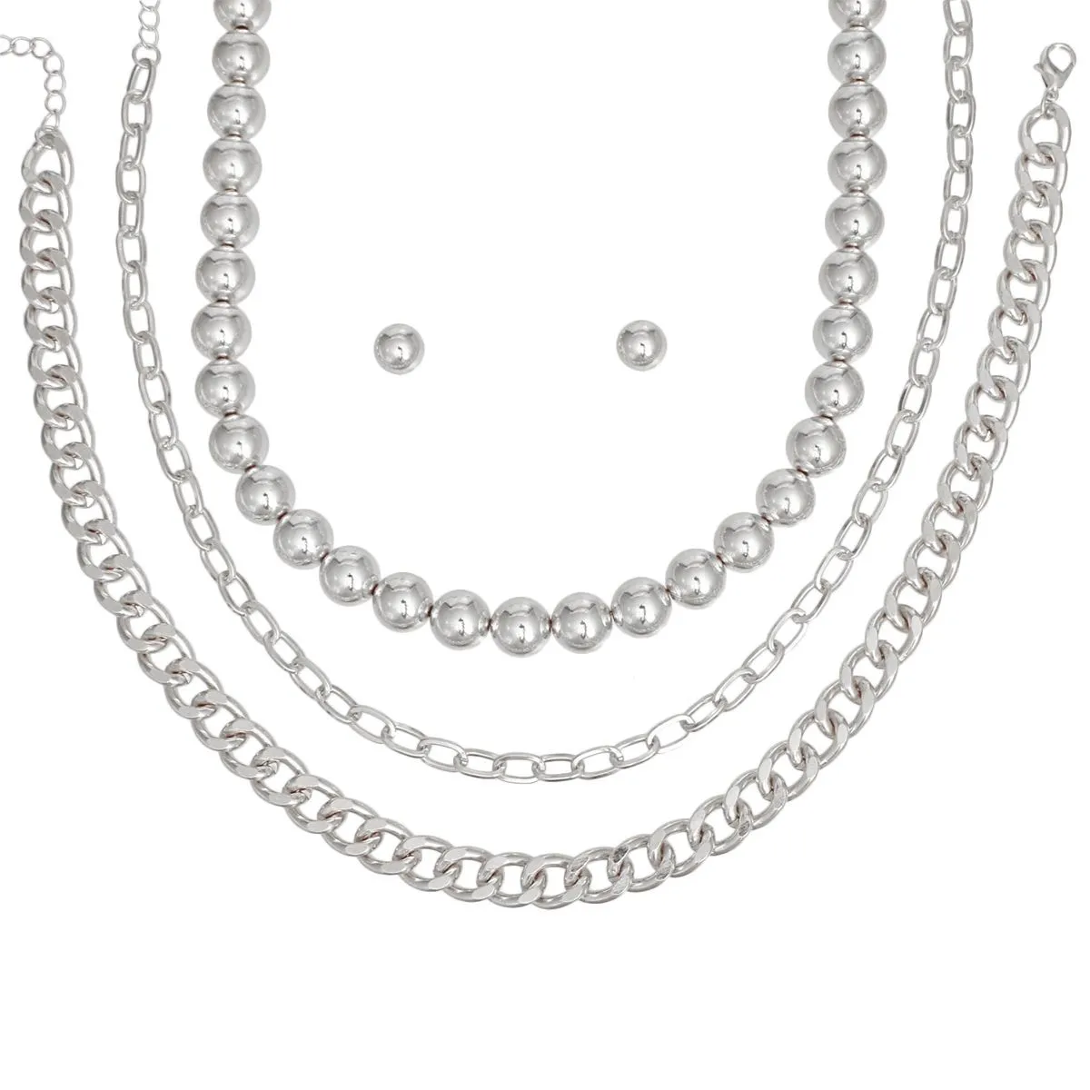 Necklace 3 Pcs Silver Ball and Chain Layered Set