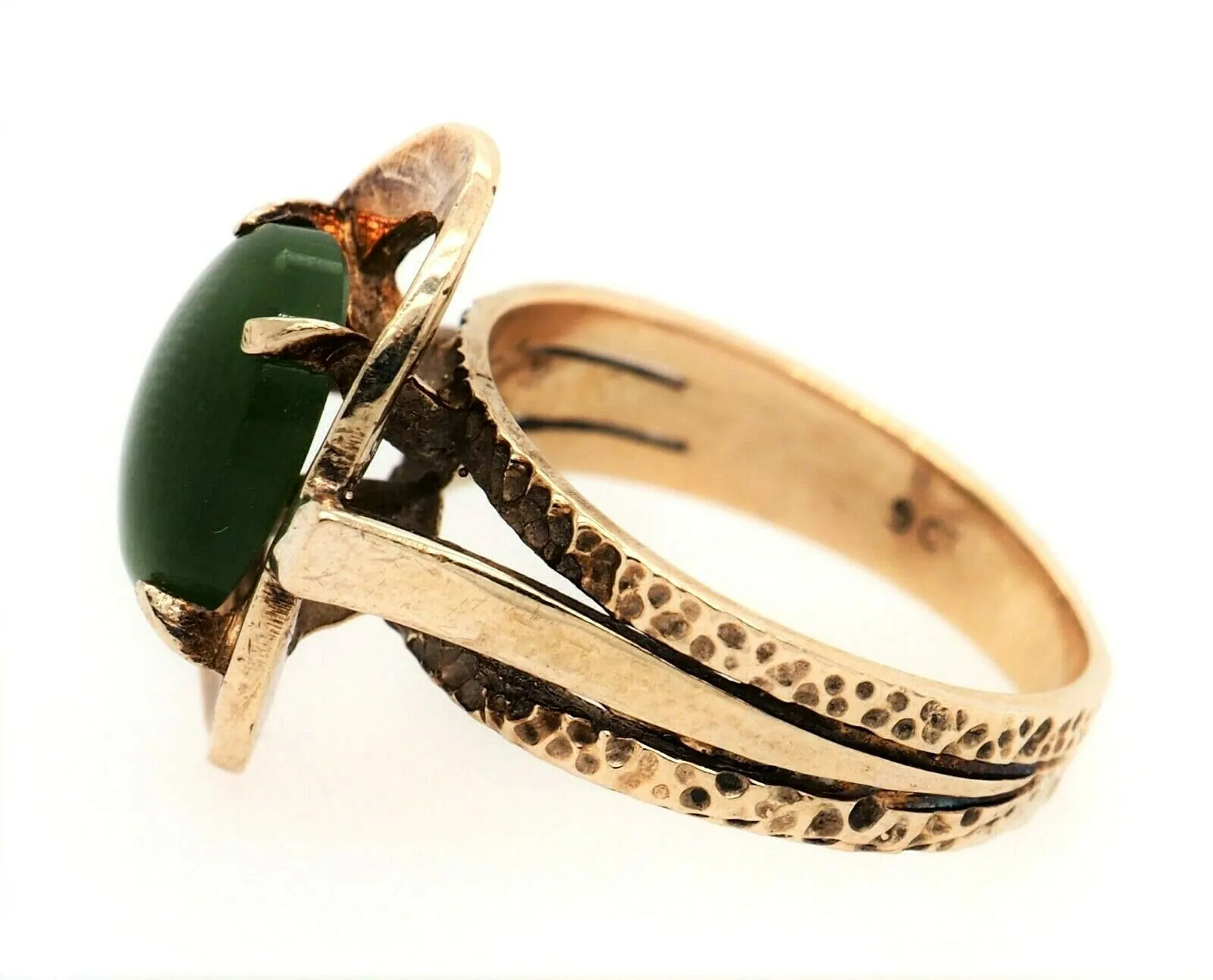 Nephrite Jade Dress Ring 9ct Yellow Gold Jewellery Split Shoulder Band Size L