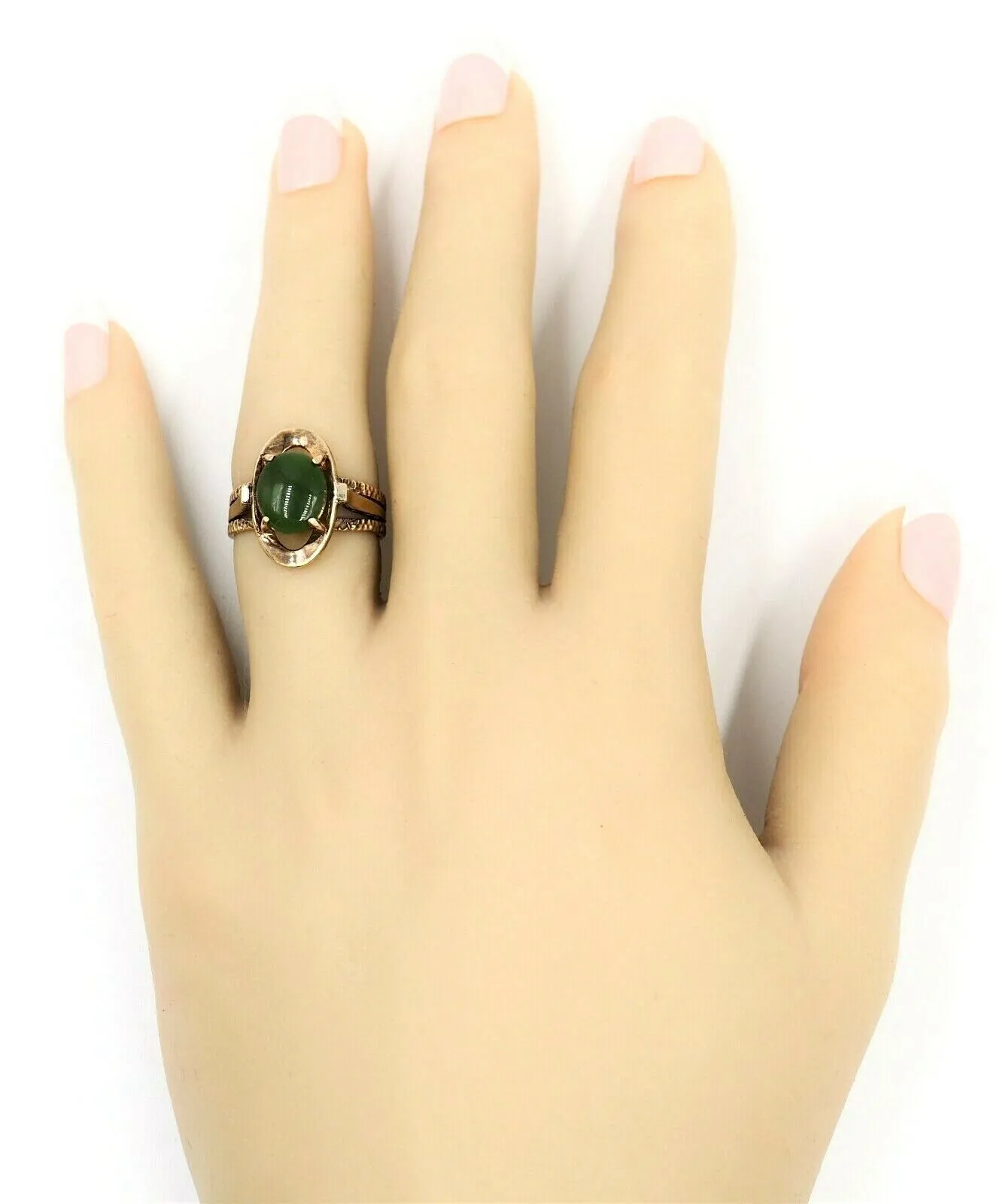 Nephrite Jade Dress Ring 9ct Yellow Gold Jewellery Split Shoulder Band Size L