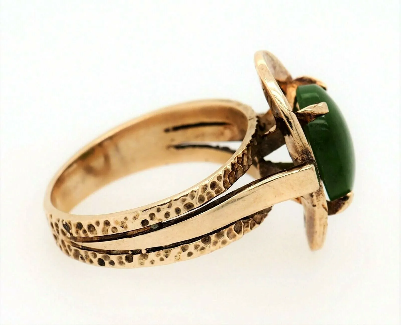 Nephrite Jade Dress Ring 9ct Yellow Gold Jewellery Split Shoulder Band Size L