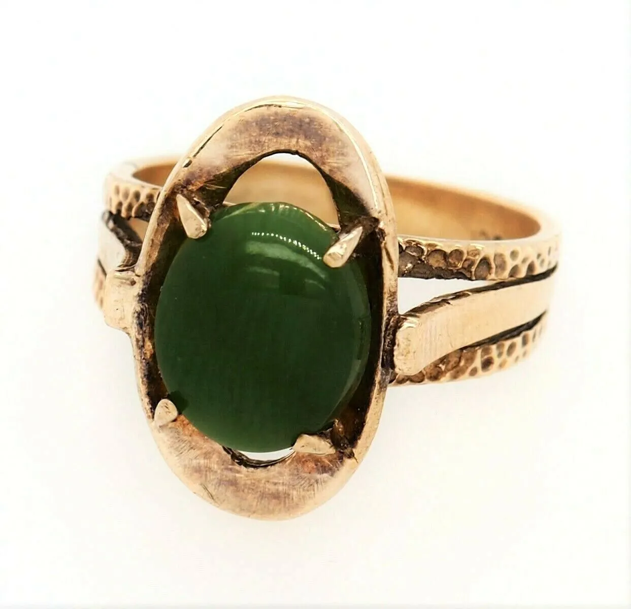 Nephrite Jade Dress Ring 9ct Yellow Gold Jewellery Split Shoulder Band Size L