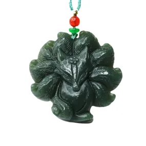 Nine-tailed Fox Fairy Sterling Silver Necklace with Natural Hetian Jade