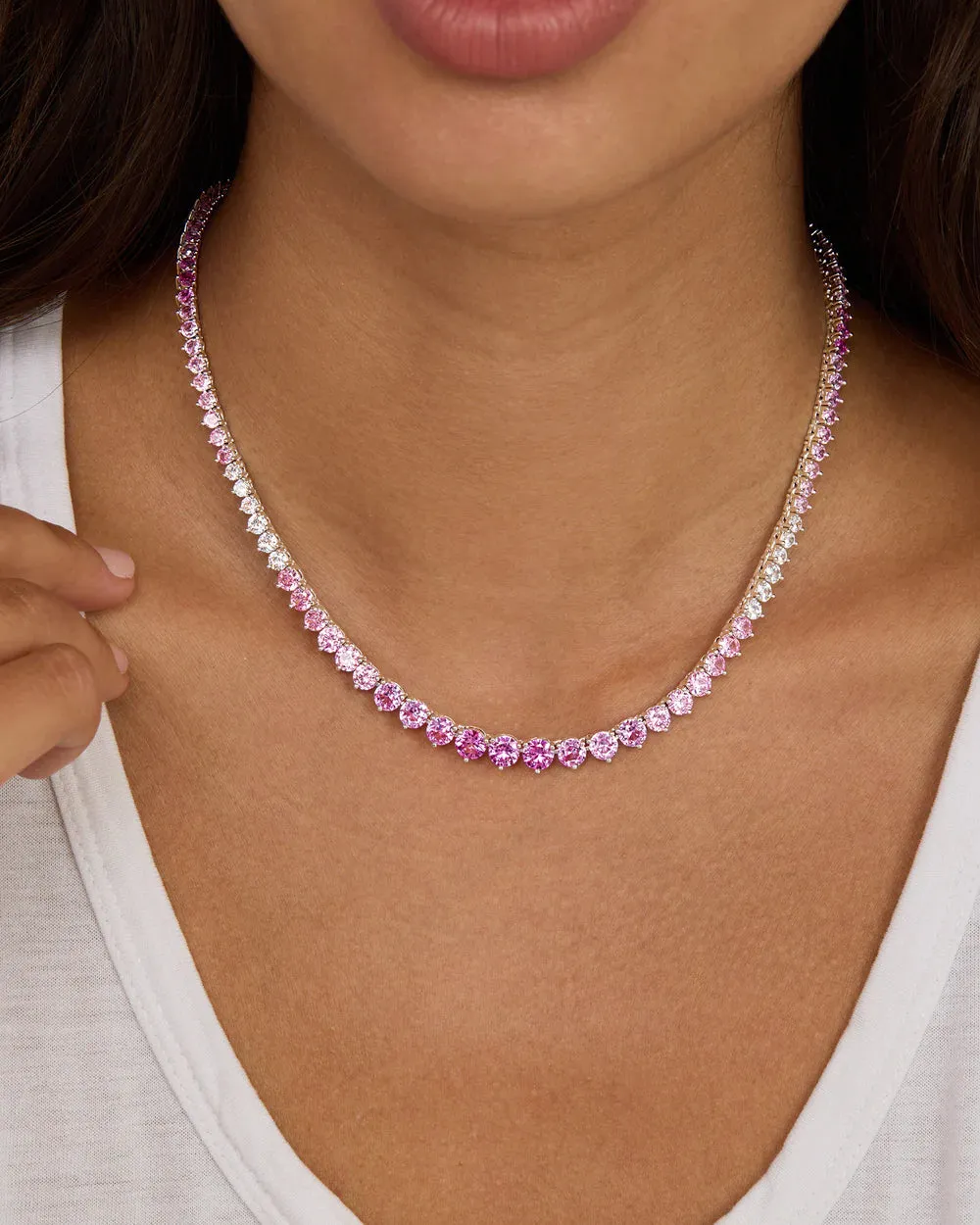 Not Your Basic Graduated Ombre Tennis Necklace 16" Pink