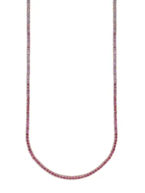 Ombre Pink Sapphire Yellow Gold Tennis Necklace