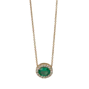 Oval Emerald & Diamond Pavé Halo 18K Gold Necklace