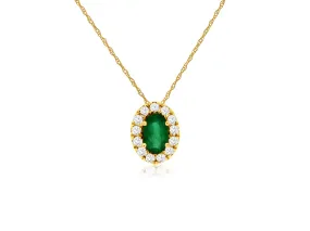 Oval Shaped Emerald & Diamond Necklace