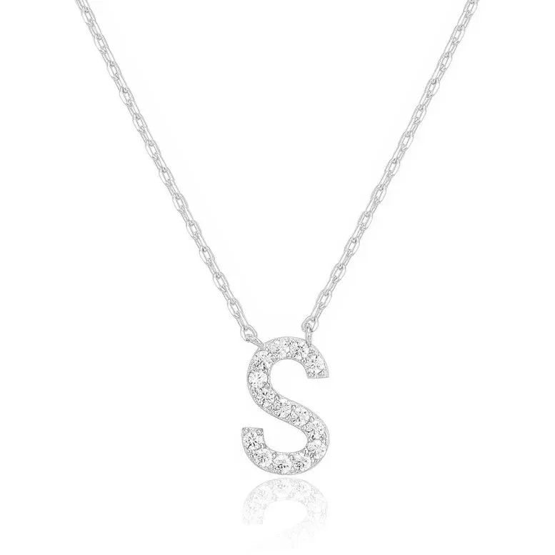 Paris Jewelry® 18K White Gold A-Z Alphabet Created White Sapphire Necklace Initial Plated