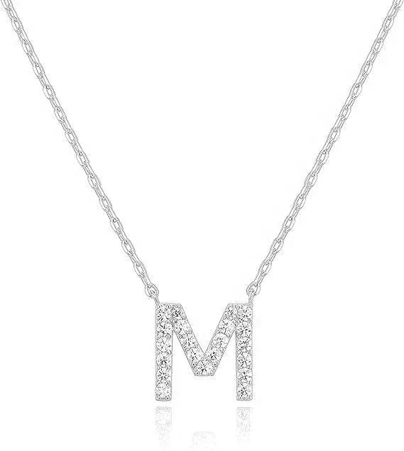 Paris Jewelry® 18K White Gold A-Z Alphabet Created White Sapphire Necklace Initial Plated