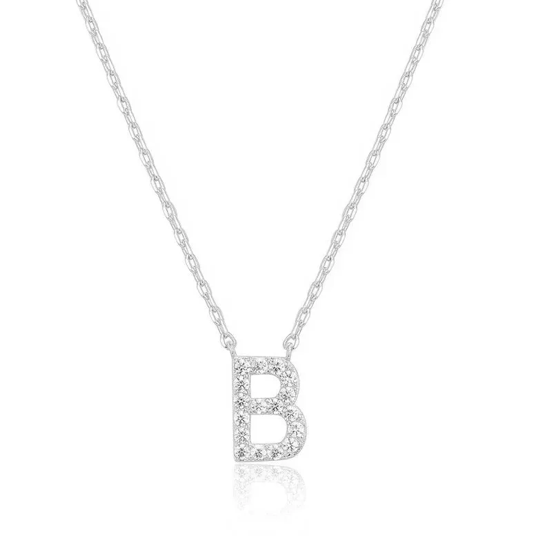 Paris Jewelry® 18K White Gold A-Z Alphabet Created White Sapphire Necklace Initial Plated