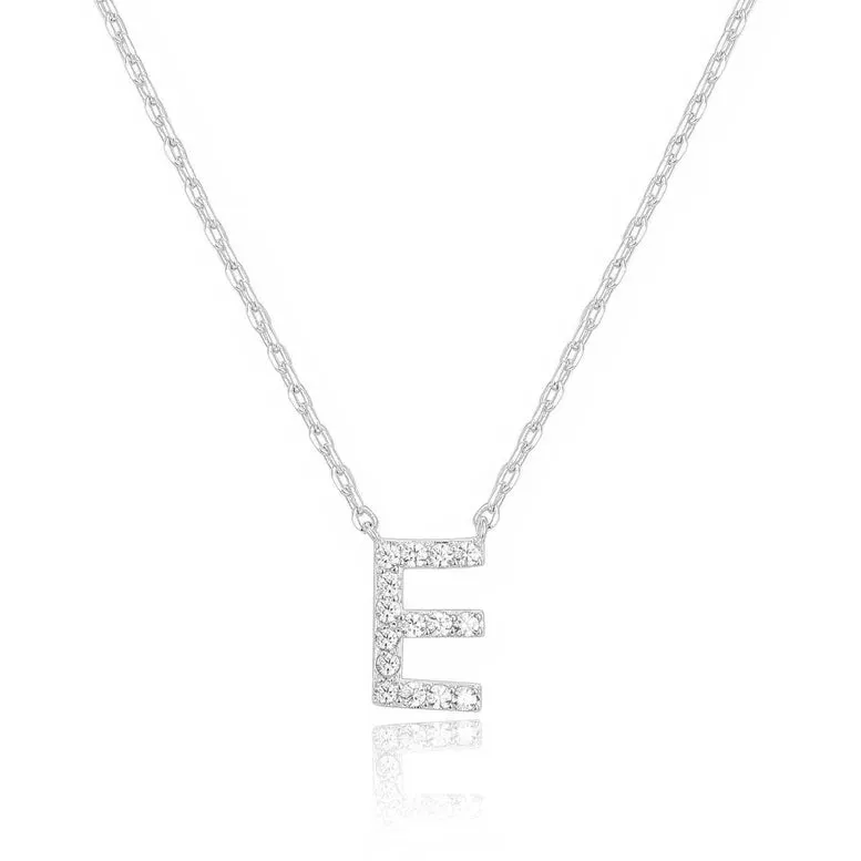 Paris Jewelry® 18K White Gold A-Z Alphabet Created White Sapphire Necklace Initial Plated