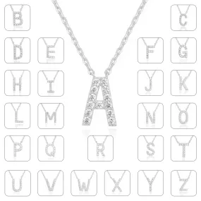 Paris Jewelry® 18K White Gold A-Z Alphabet Created White Sapphire Necklace Initial Plated