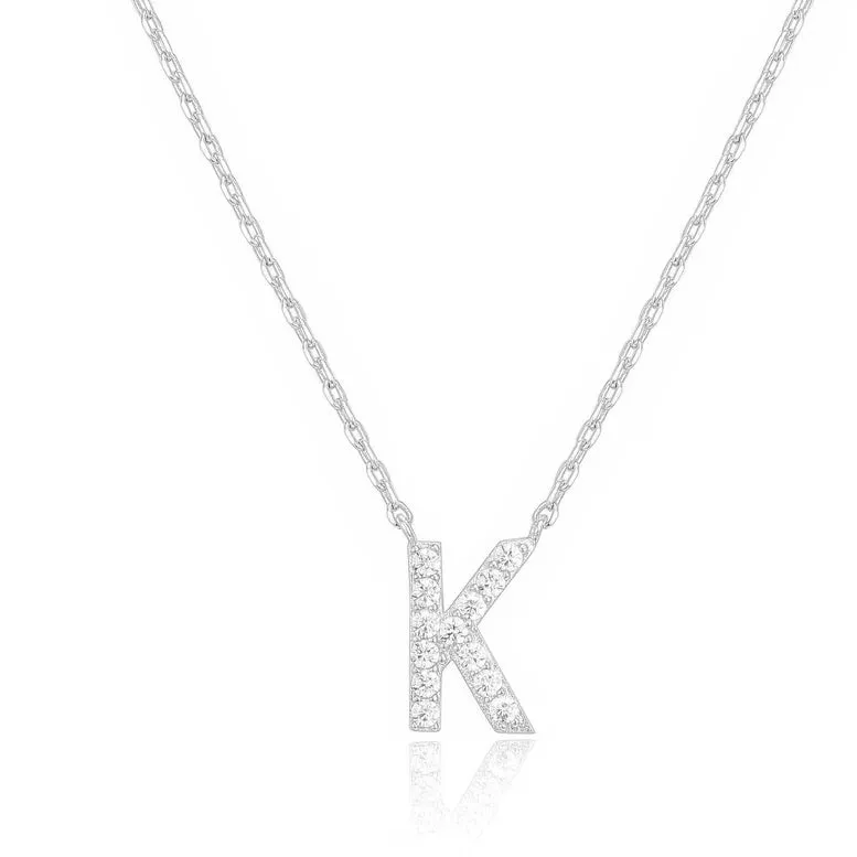 Paris Jewelry® 18K White Gold A-Z Alphabet Created White Sapphire Necklace Initial Plated