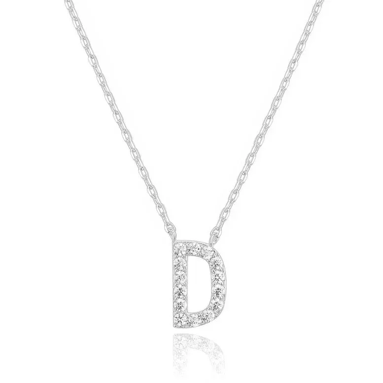 Paris Jewelry® 18K White Gold A-Z Alphabet Created White Sapphire Necklace Initial Plated