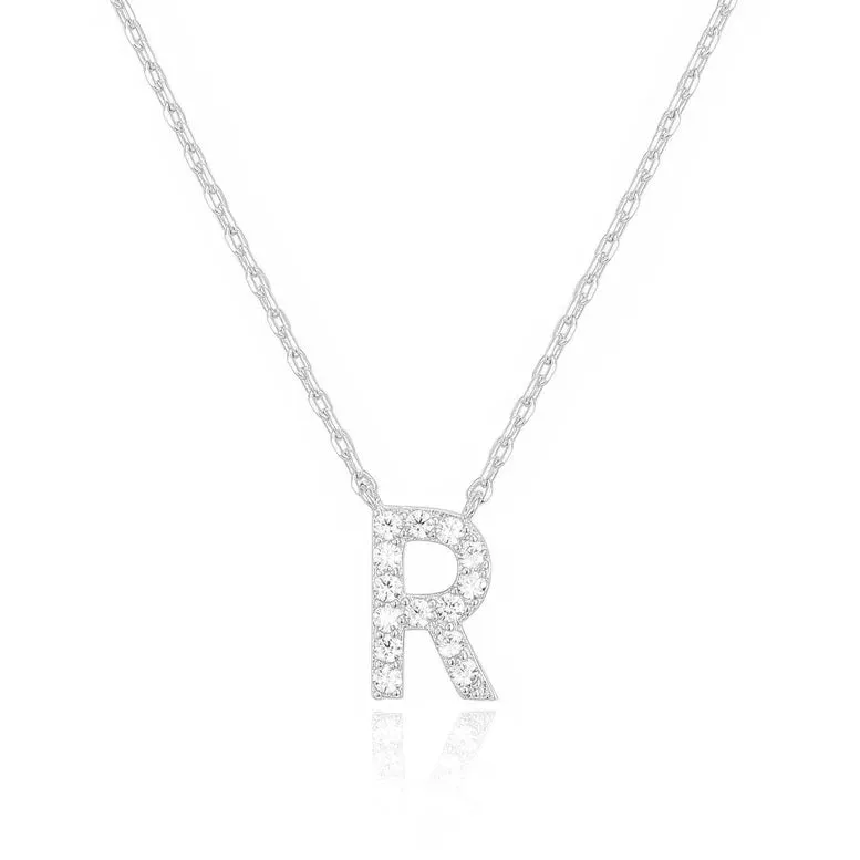 Paris Jewelry® 18K White Gold A-Z Alphabet Created White Sapphire Necklace Initial Plated