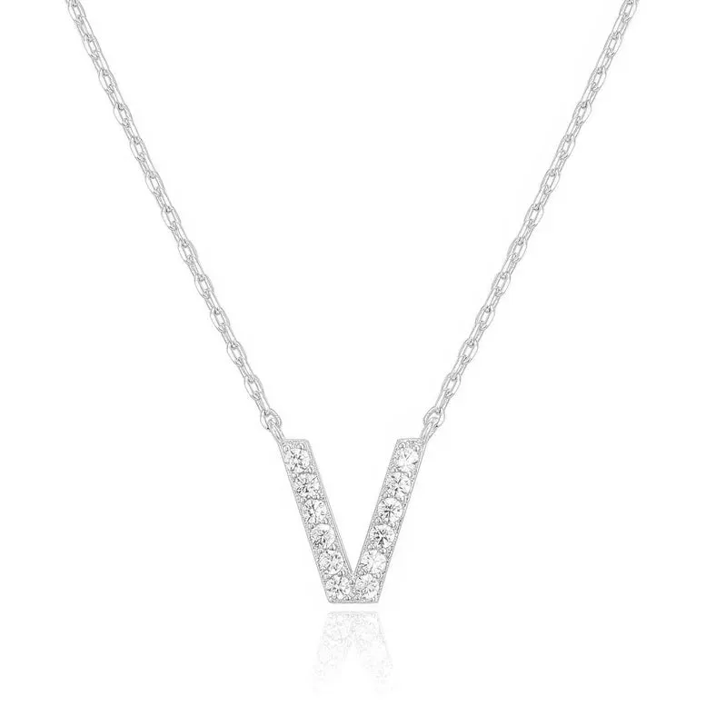 Paris Jewelry® 18K White Gold A-Z Alphabet Created White Sapphire Necklace Initial Plated