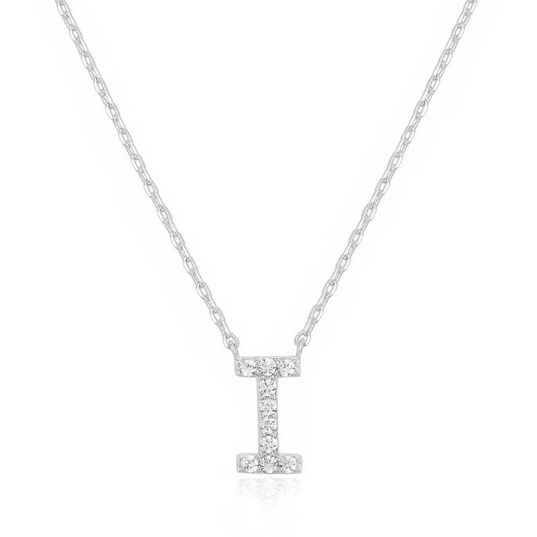 Paris Jewelry® 18K White Gold A-Z Alphabet Created White Sapphire Necklace Initial Plated