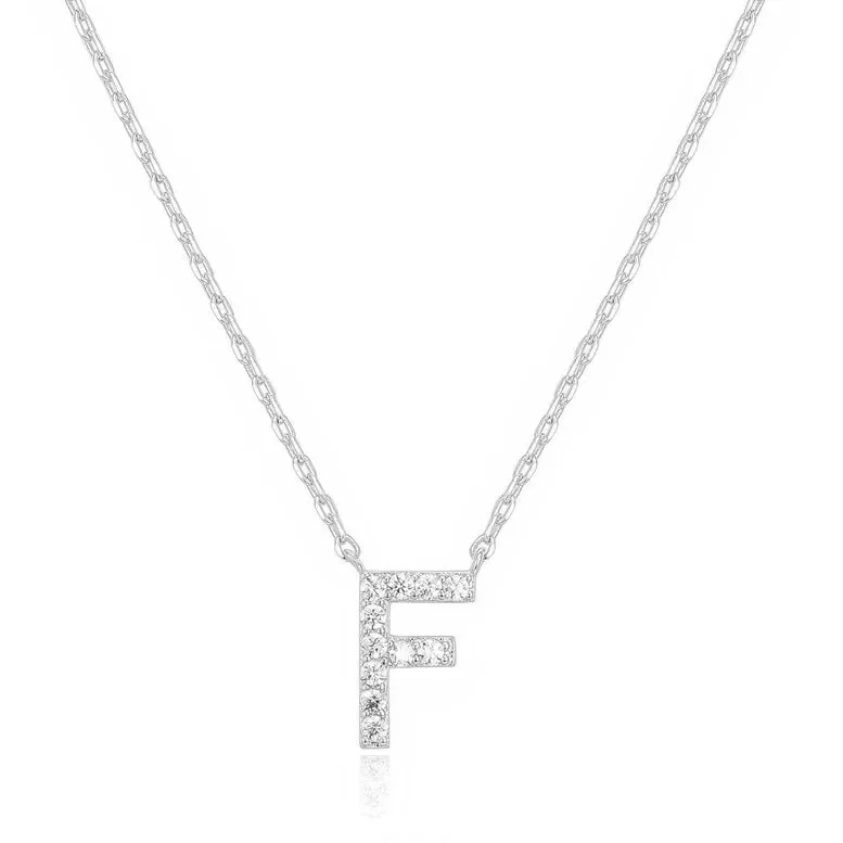 Paris Jewelry® 18K White Gold A-Z Alphabet Created White Sapphire Necklace Initial Plated