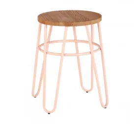 Pink Metal & Elm Wood Hairpin Stool