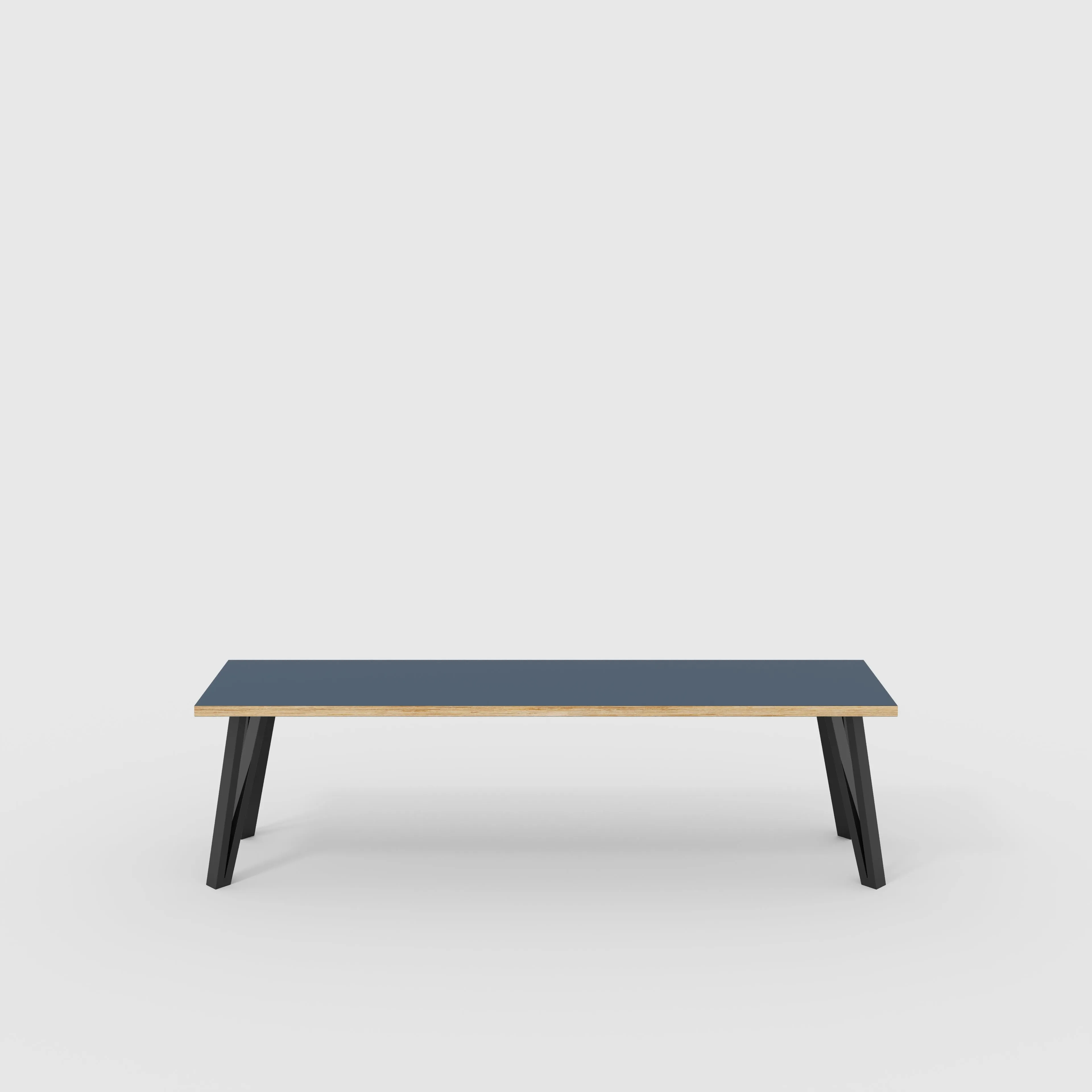 Plywood Bench Seat with Black Box Hairpin Legs - Formica Night Sea Blue - 1600(w) x 400(d) x 450(h)