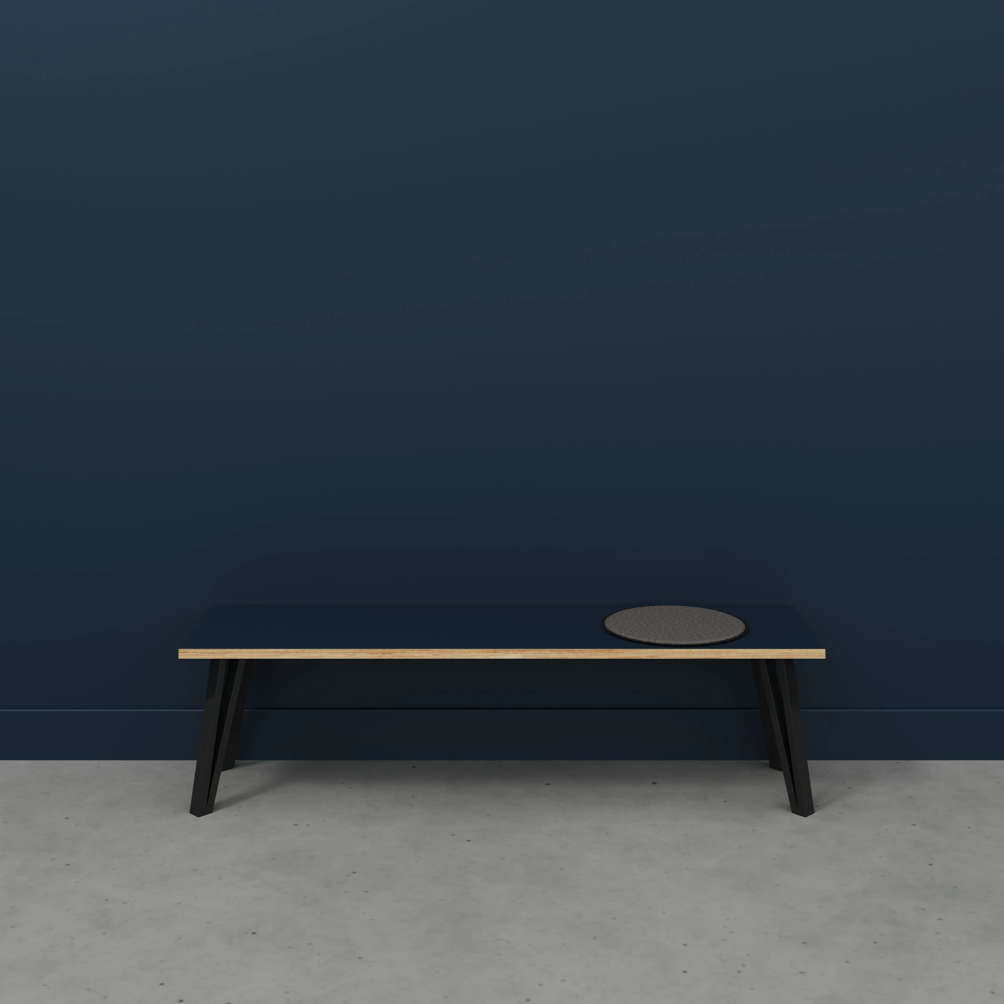 Plywood Bench Seat with Black Box Hairpin Legs - Formica Night Sea Blue - 1600(w) x 400(d) x 450(h)