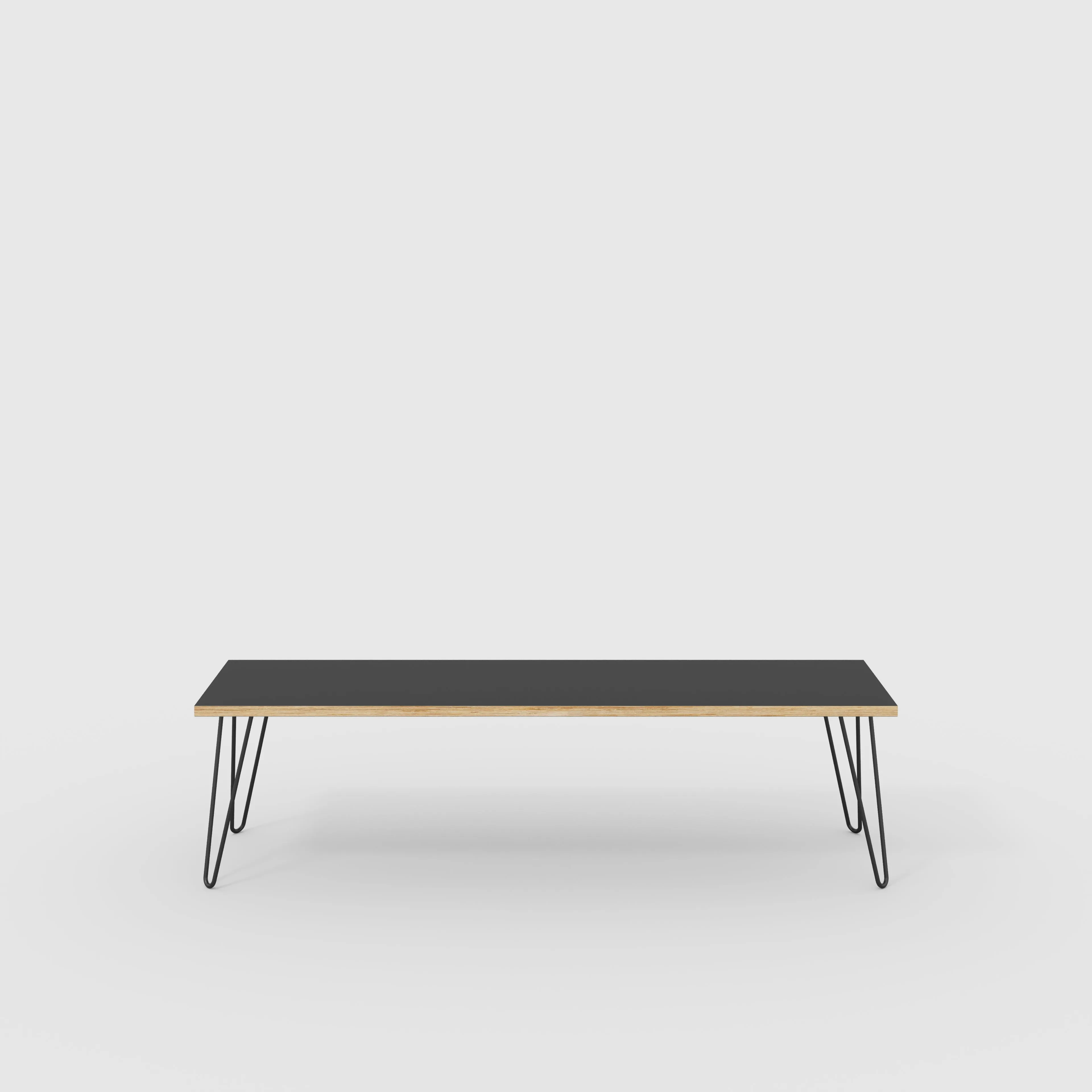 Plywood Bench Seat with Black Hairpin Legs - Formica Diamond Black - 1600(w) x 400(d)