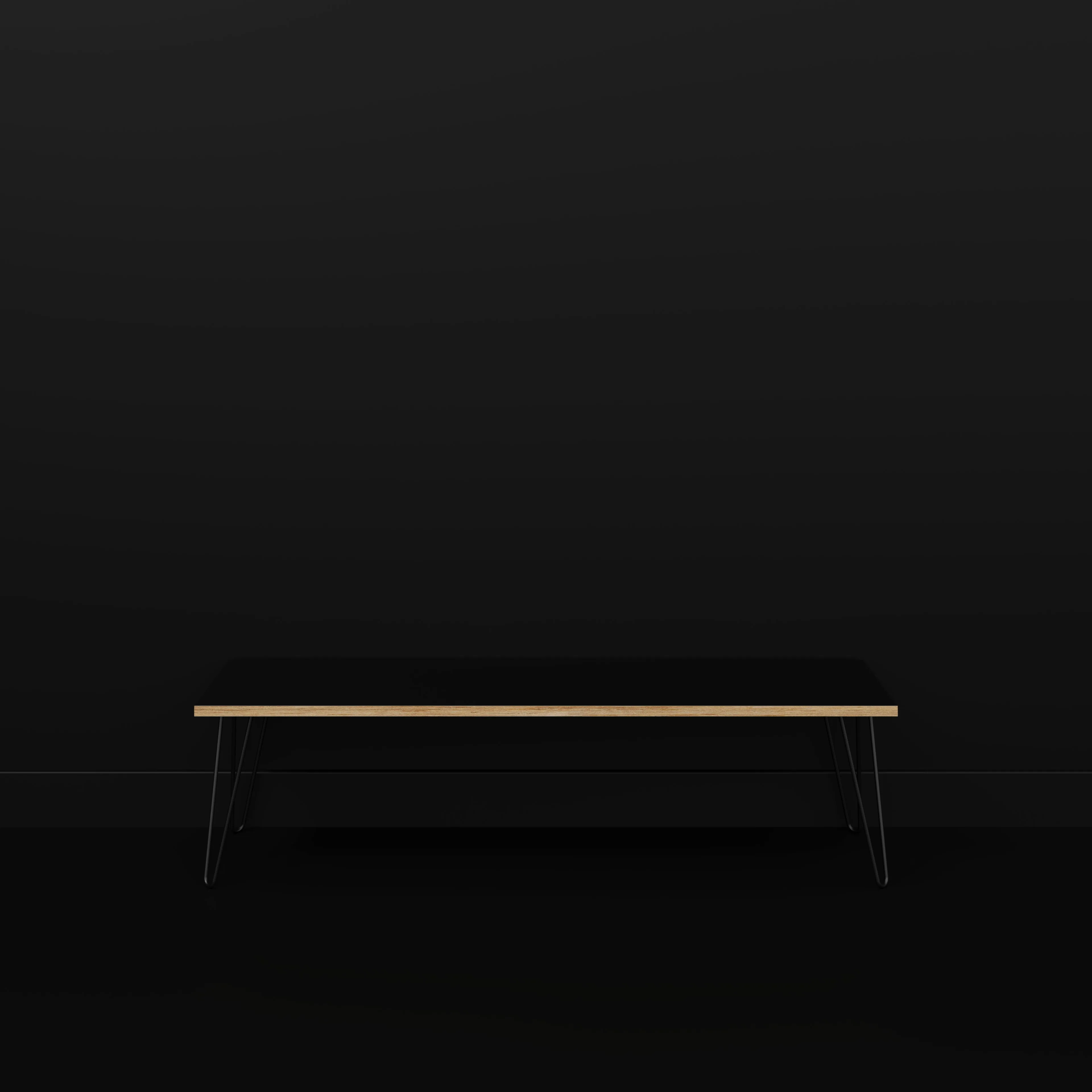 Plywood Bench Seat with Black Hairpin Legs - Formica Diamond Black - 1600(w) x 400(d)