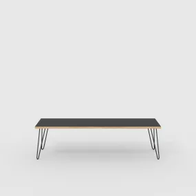 Plywood Bench Seat with Black Hairpin Legs - Formica Diamond Black - 1600(w) x 400(d)