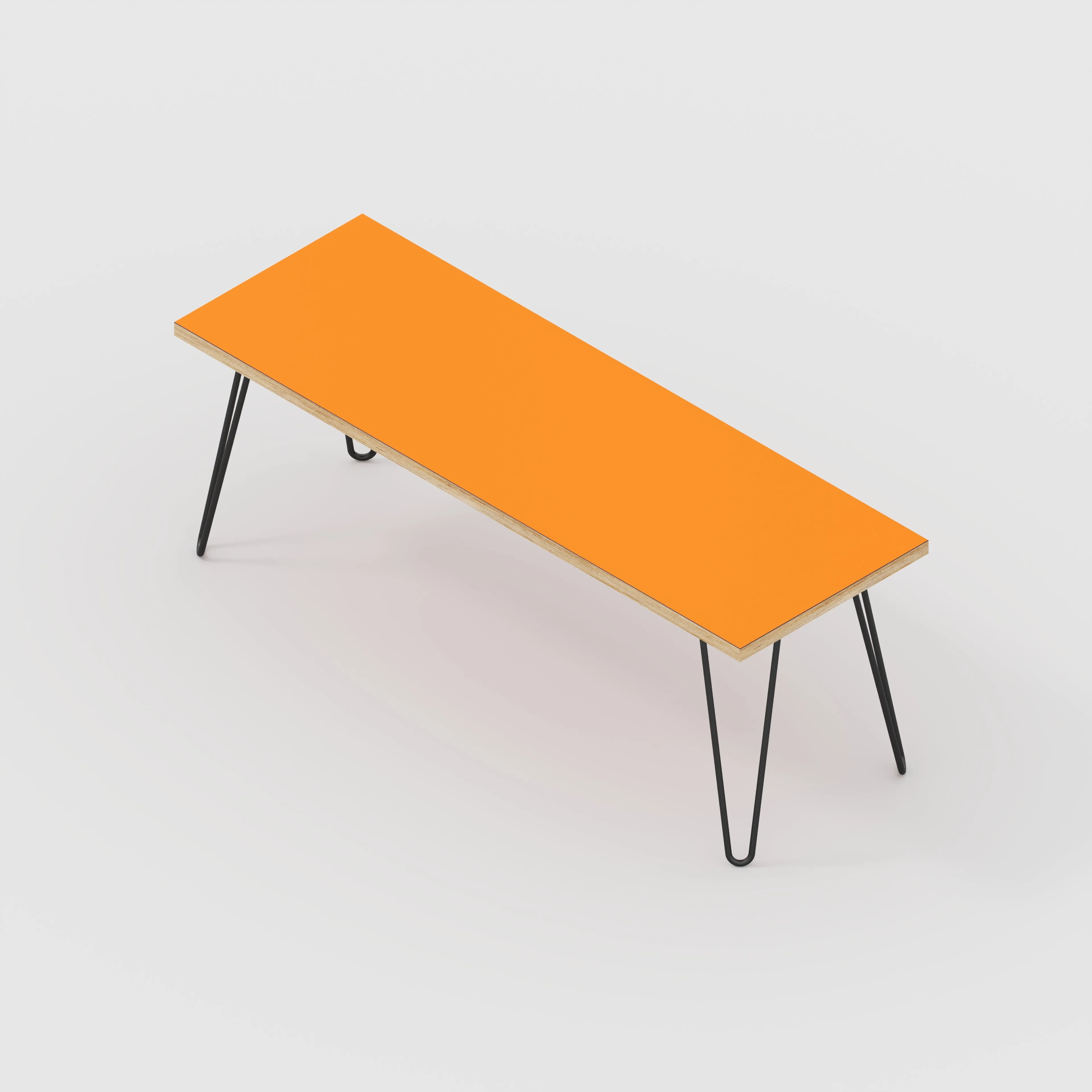 Plywood Bench Seat with Black Hairpin Legs - Formica Levante Orange - 1200(w) x 400(d)