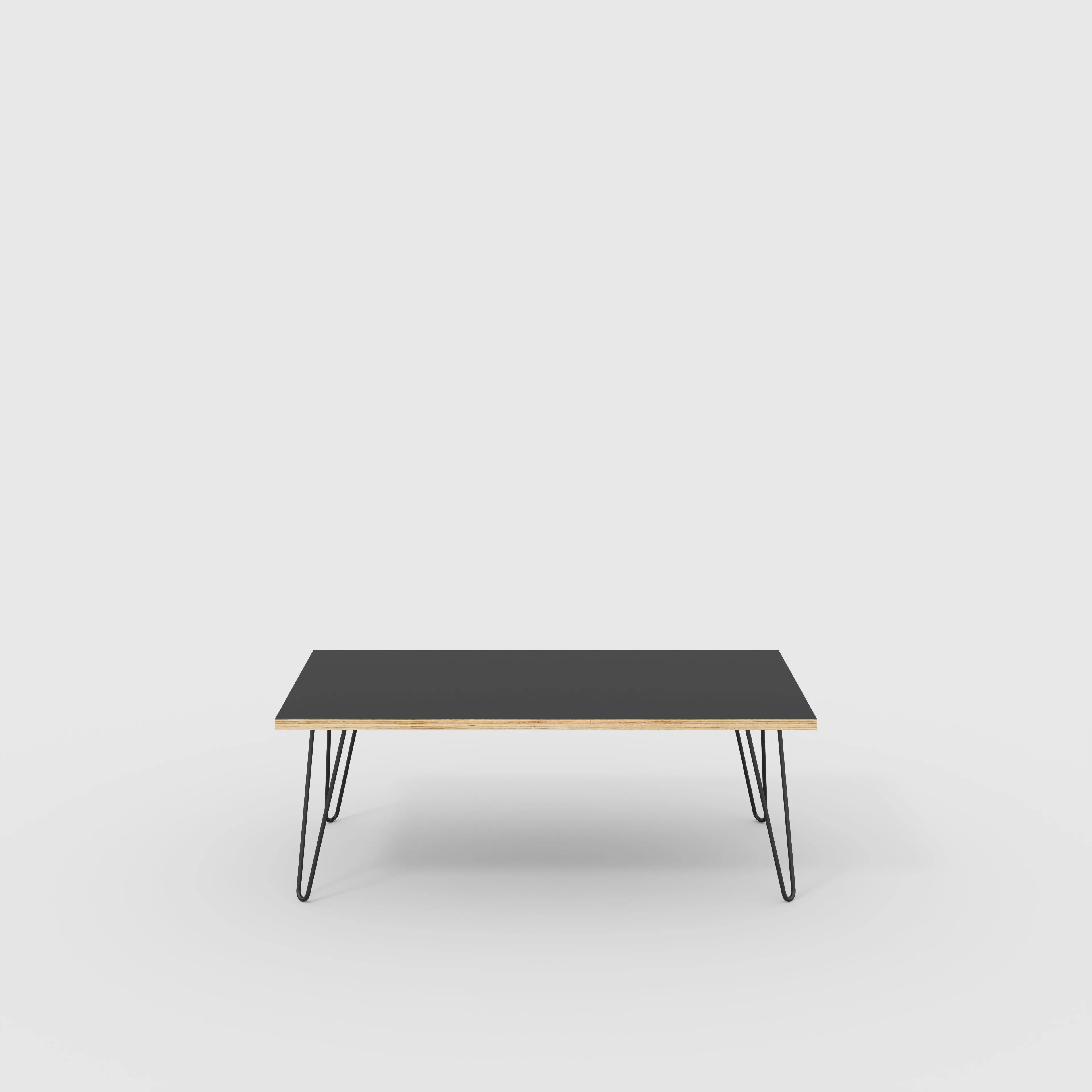 Plywood Coffee Table with Black Hairpin Legs - Formica Diamond Black - 1200(w) x 600(d) x 425(h)