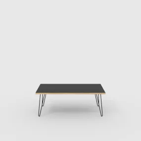 Plywood Coffee Table with Black Hairpin Legs - Formica Diamond Black - 1200(w) x 600(d) x 425(h)