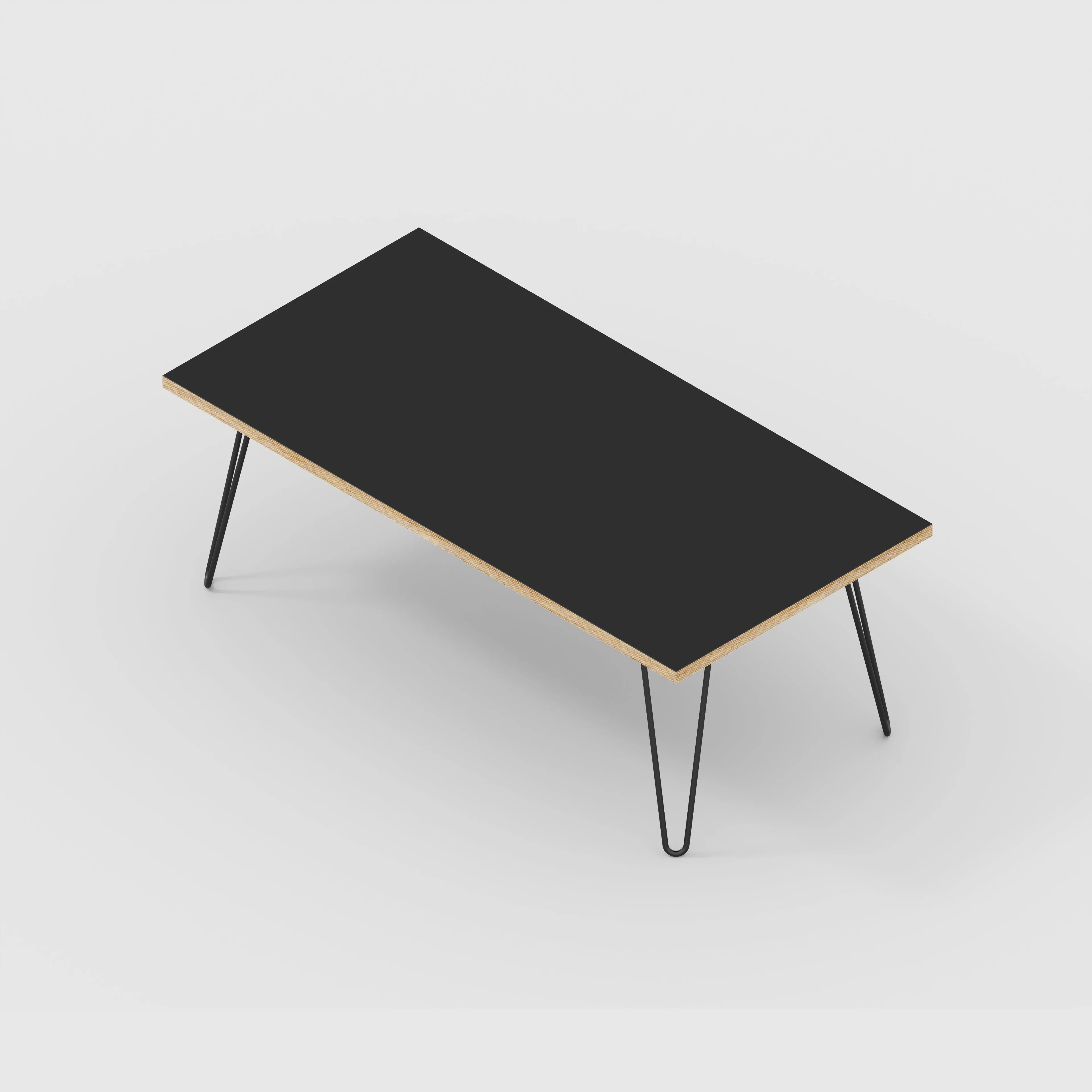 Plywood Coffee Table with Black Hairpin Legs - Formica Diamond Black - 1200(w) x 600(d) x 425(h)