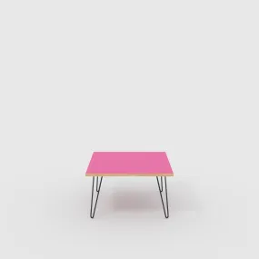 Plywood Coffee Table with Black Hairpin Legs - Formica Juicy Pink - 800(w) x 800(d) x 425(h)